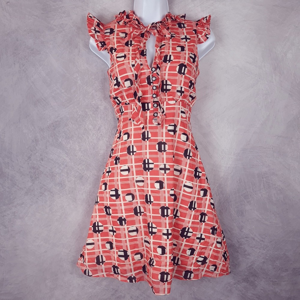 Vintage Betsey Johnson Dress Womens 4 Red Ruffle Keyhole Flare Sundress USA
